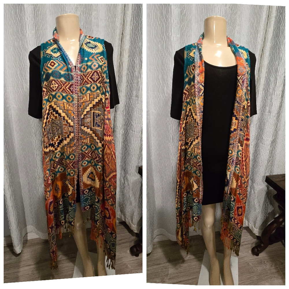 Hoho / Aztec Patterned Shawl Multicolor Mede In M… - image 1